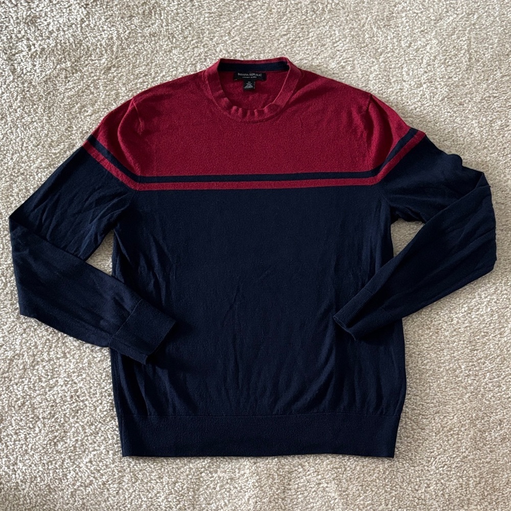Banana Republic Red and Navy Crewneck Sweater